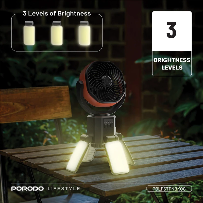 پنکه و پاوربانک خورشیدی پرودو مدل Porodo SunCharge Outdoor Solar Fan PDLFSTFNBKOG