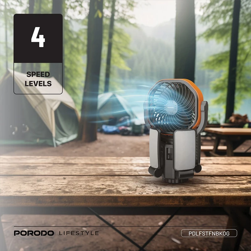 پنکه و پاوربانک خورشیدی پرودو مدل Porodo SunCharge Outdoor Solar Fan PDLFSTFNBKOG