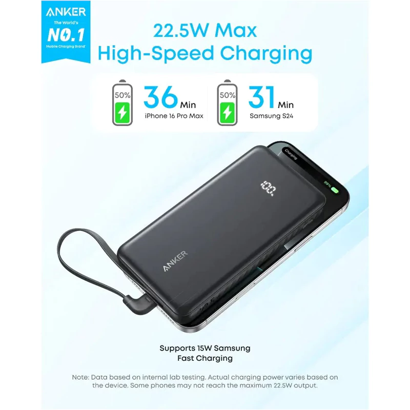 پاوربانک 10000 میلی آمپر 22.5 واتی انکر به همراه کابل مدل Anker A110D