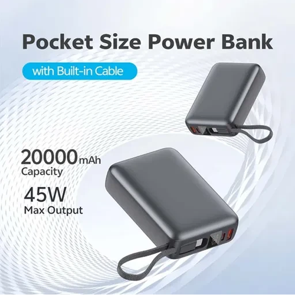پاور بانک 45 وات کیو سی وای مدل QCY PB20A ظرفیت 20000 میلی آمپر ساعت