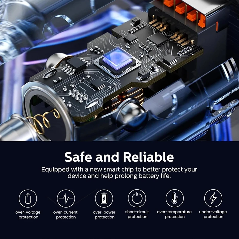 شارژر فندکی فیلیپس مدل DLP5522C توان 60 وات (دو پورت USB-C بدنه فلزی)