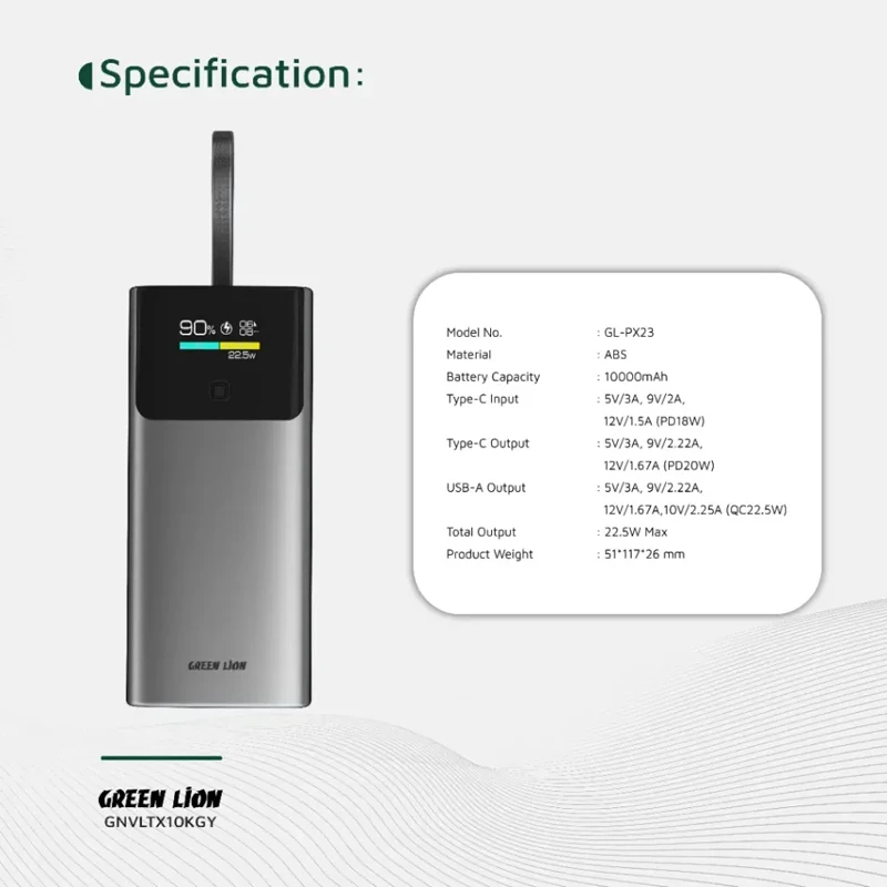 پاوربانک گرین لاین مدل Voltix ظرفیت 10 هزار میلی آمپر ساعت PD20W