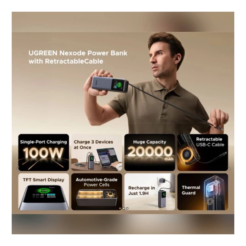 پاوربانک 20000 میلی آمپر 165 واتی یوگرین مدل UGREEN PB726