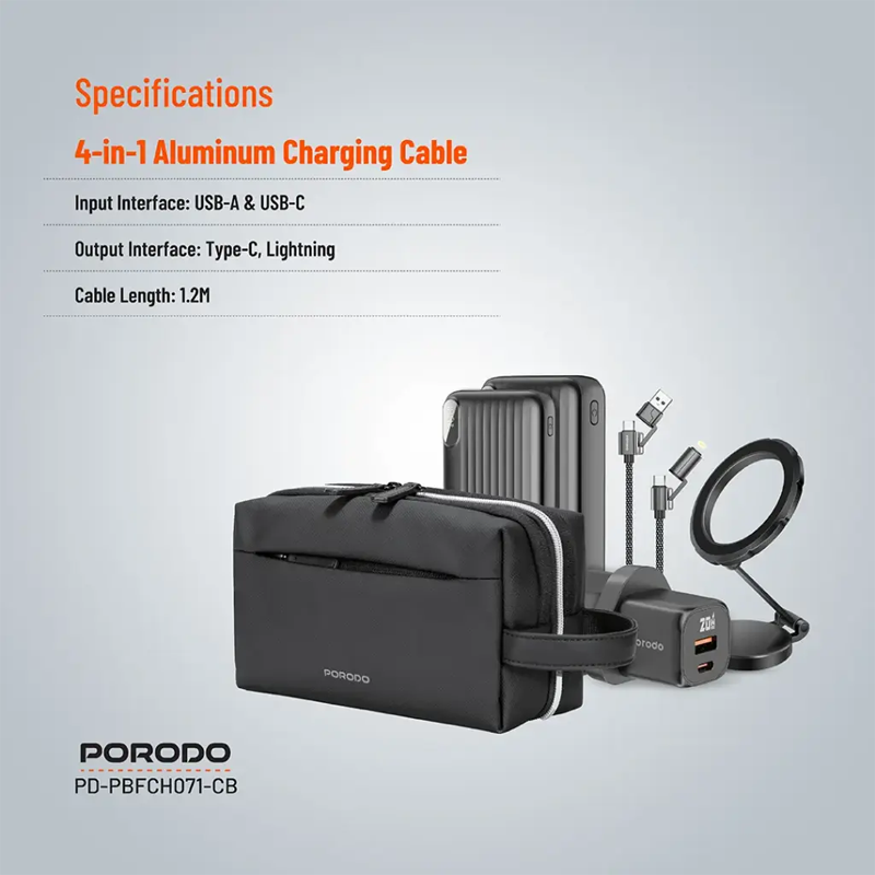 پک 6 در 1 پاوربانک، کابل شارژ، هولدر مگنتی ، آداپتور پرودو مدل Porodo Essentials 6 in 1 Ultimate Combo PD-PBFCH071-CB