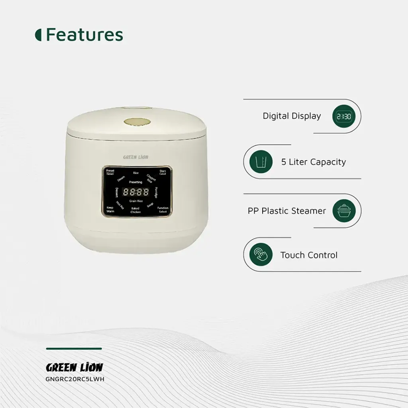 پلوپز دیجیتال 5لیتری گرین لاین Green Lion GRC-20 Digital Rice Cooker 5L