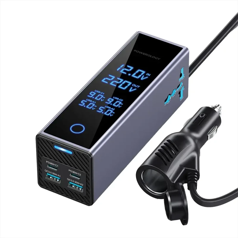 مبدل برق اینورتر و فندکی خودرو 300 وات پاورولوژی مدل PWCUQC044