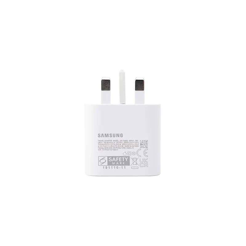 شارژر دیواری 3 پین 25 وات سامسونگ مدل TA800 به همراه کابل - (طرح اصل)