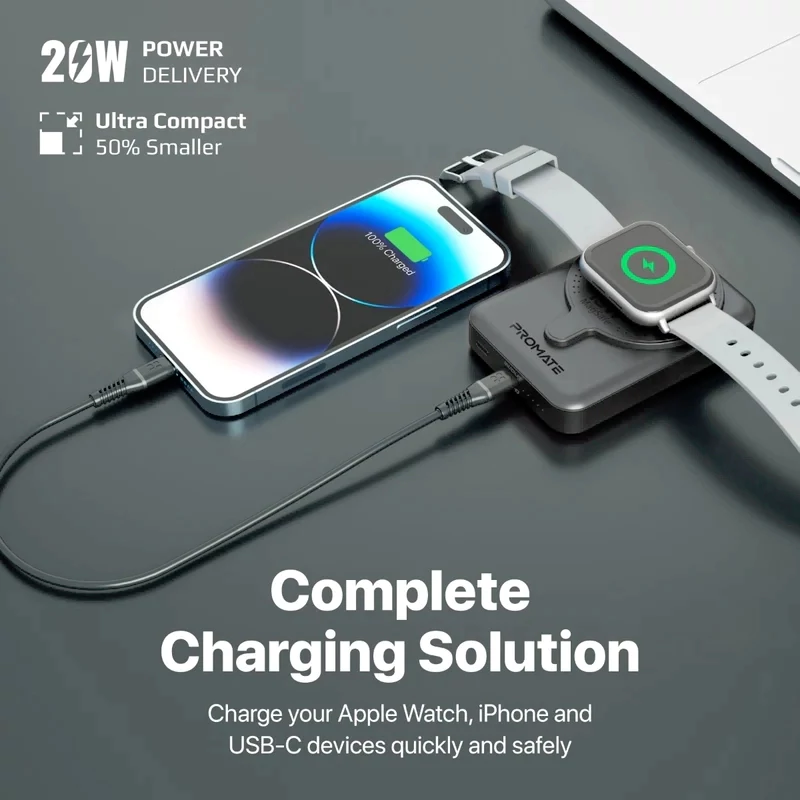 پاوربانک بی سیم 10000 میلی آمپر پرومیت مدل POWERMAG-DUO