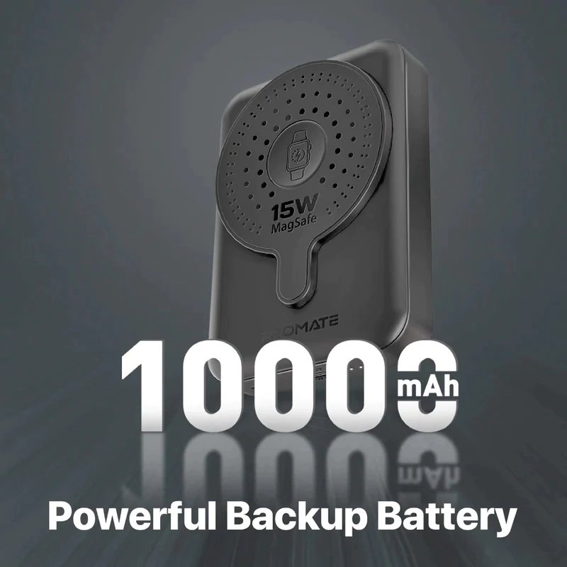 پاوربانک بی سیم 10000 میلی آمپر پرومیت مدل POWERMAG-DUO