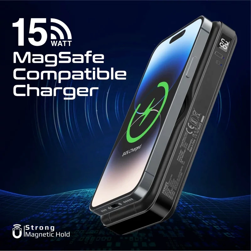پاوربانک بی سیم 10000 میلی آمپر 3 کاره پرومیت مدل POWERPACK-FOLD