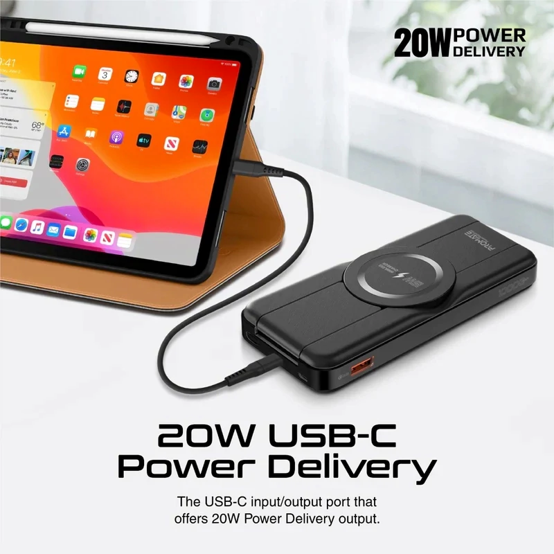 پاوربانک بی سیم 10000 میلی آمپر 3 کاره پرومیت مدل POWERPACK-FOLD