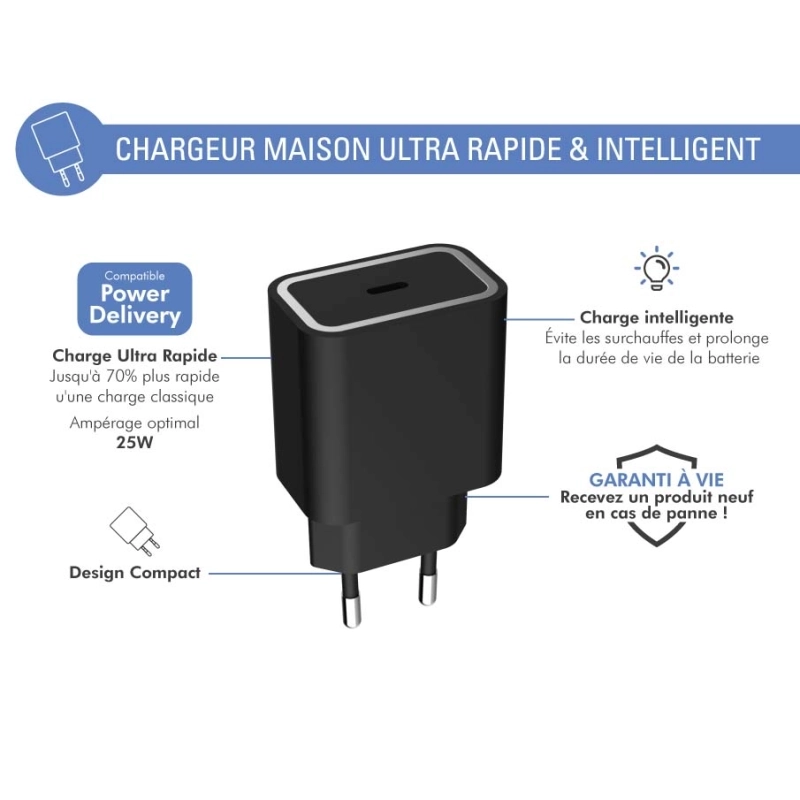 شارژر دیواری 25 وات فورس مدل FPLICS1C25WPDB USB-C PD