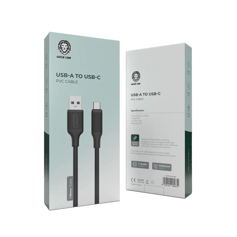 کابل شارژ USB-A به USB-C گرین لاین 1 متری 2.4آمپر مدل CNPVCATCBK