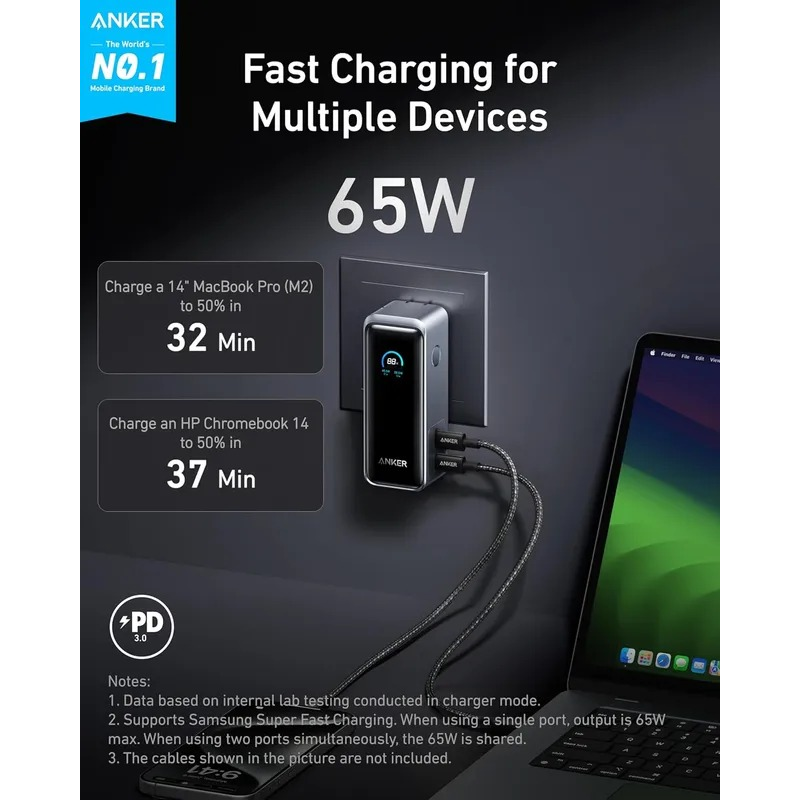 پاوربانک انکر مدل A1339 ظرفیت 9600 میلی آمپر ساعت توان 65 وات