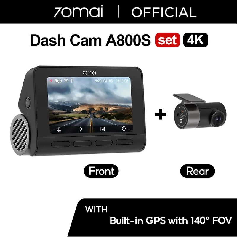 دوربین فیلم برداری خودرو سوِنتی مِی مدل 70maI Dash Cam A800S به همراه دوربین عقب