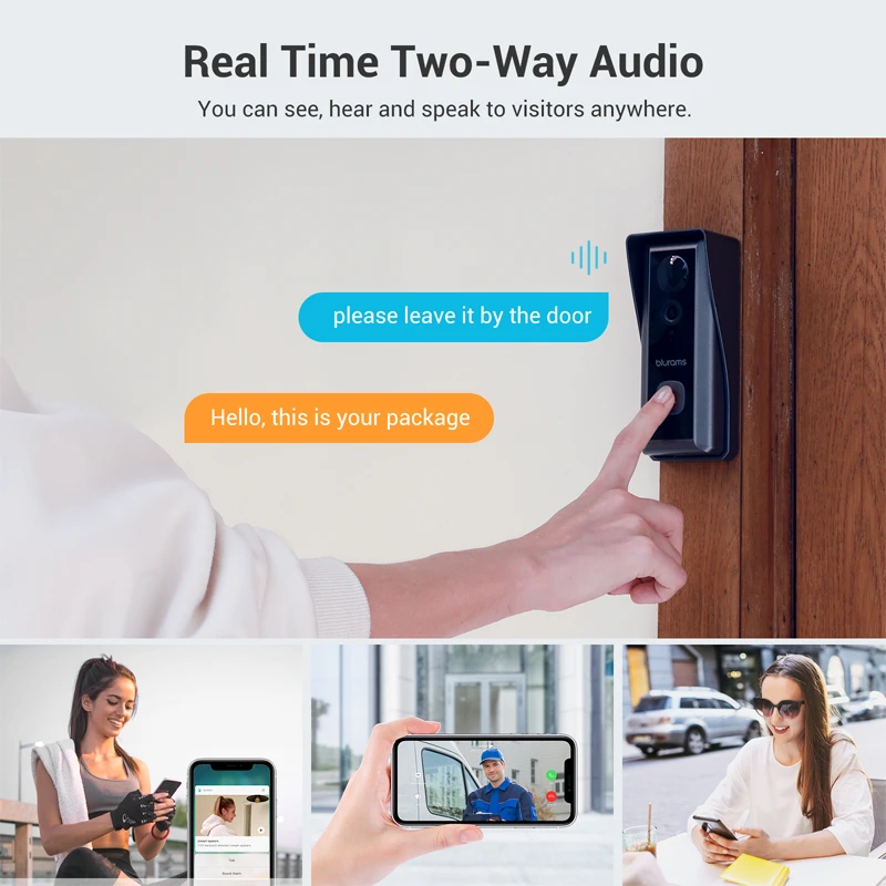 زنگ ویدیویی هوشمند بی‌سیم 2K بلورمز مدل Blurams Doorbell D10C