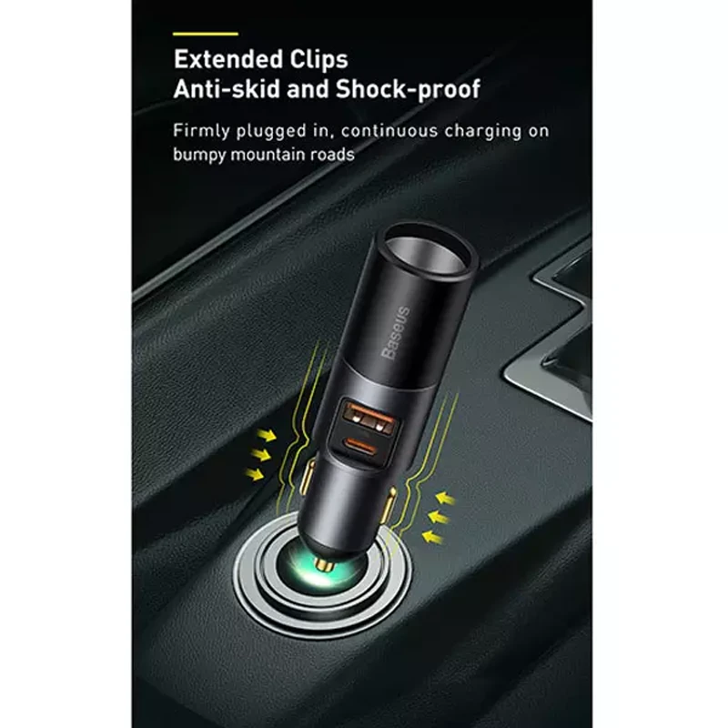 شارژر فندکی 120 واتی خودرو بیسوس با پورت فندک سیگار مدل  Baseus Share Together Fast Charge Car Charger CCBT-C0G