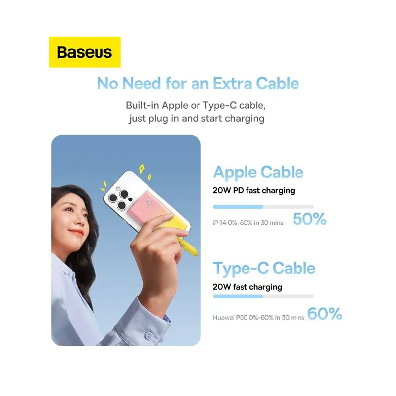 پاوربانک بیسوس 20w با ظرفیت 5200 میلی‌آمپر ساعت مدل Baseus Popsicle IP Edition
