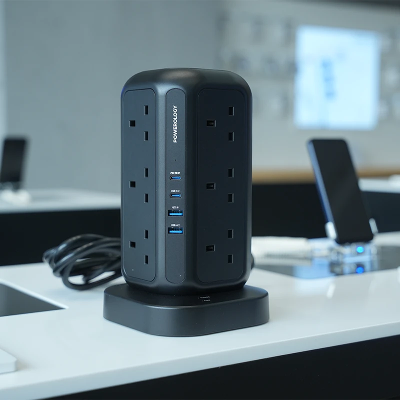 هاب شارژی 12 پورت پاورولوژی Powerology 12 AC Sockets GaN Tower Hub Charge UpTo 17 Devices 3M