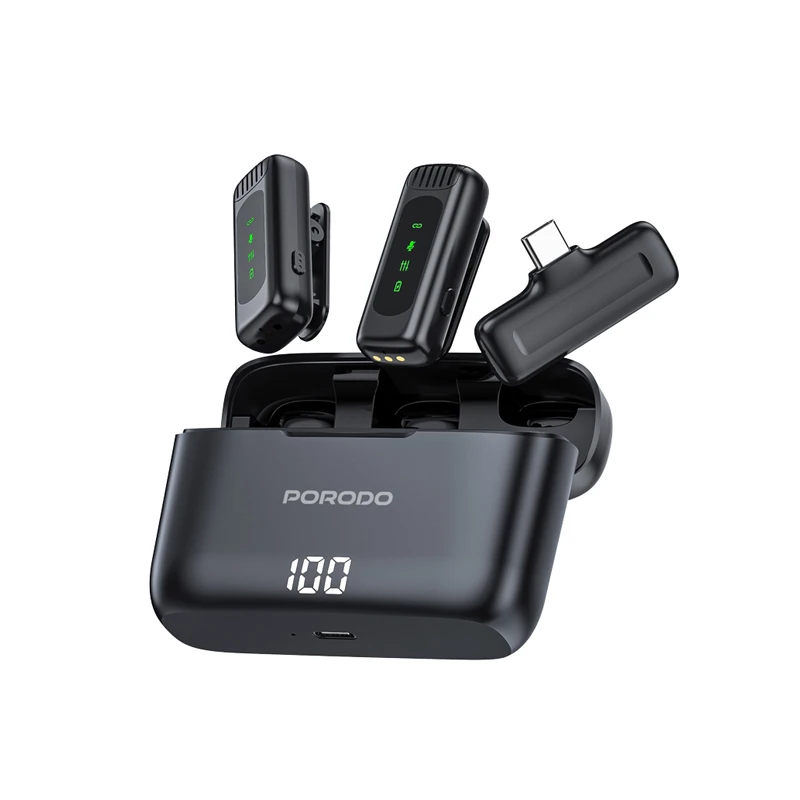 Porodo Lavalier Double Microphone PD-LDMCLA میکروفن دوگانه پرودو با جعبه شارژ