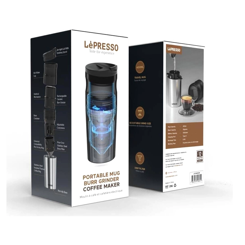 قهوه ساز و آسیاب و ماگ قابل حمل لپرسو lepresso 400ml