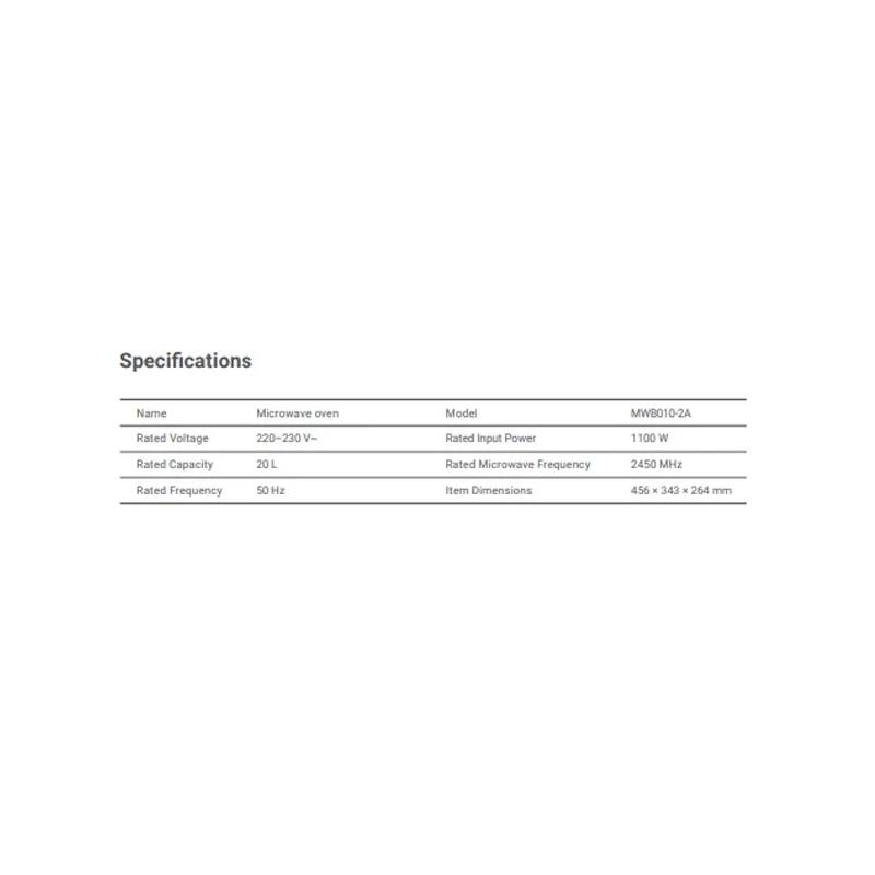 مایکروویو 20 لیتر شیائومی مدل MWB010-2A
