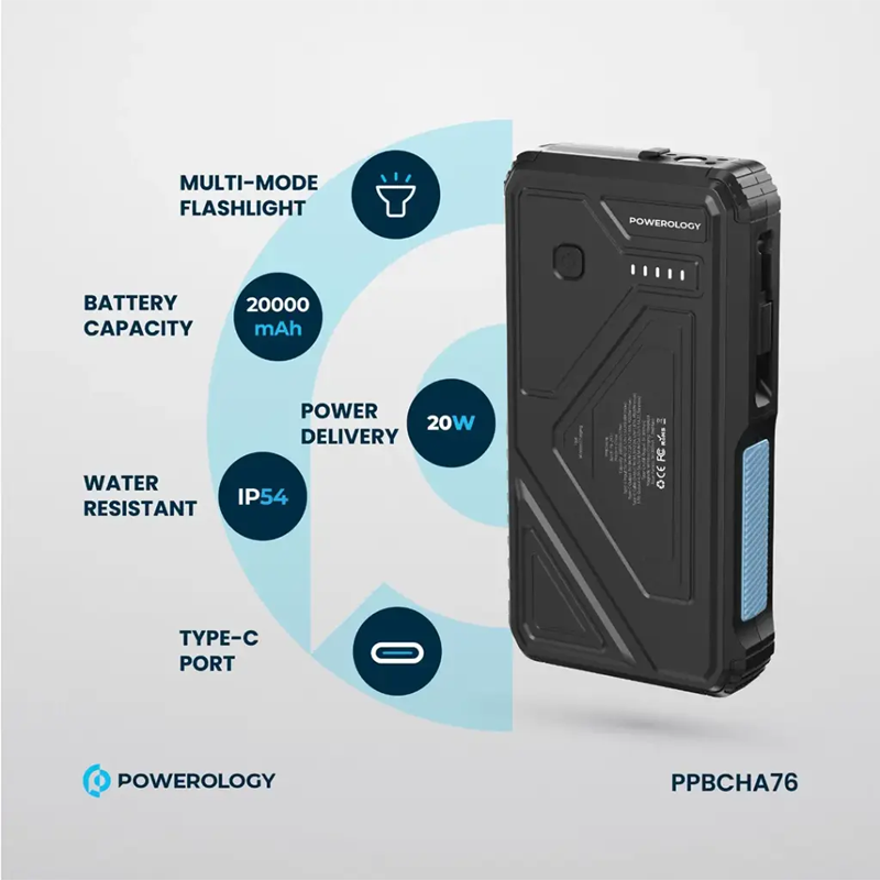پاوربانک خورشیدی 20000 میلی آمپر پاورولوژی 22.5 واتی مدل Powerology PPBCHA76