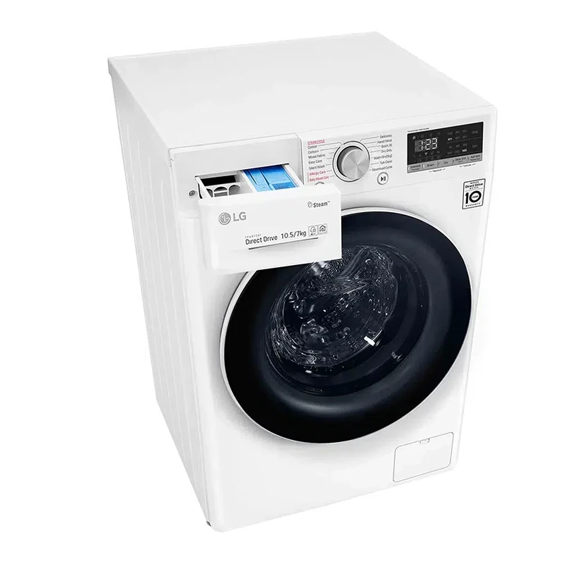ماشین لباسشویی 10.5 کیلوگرم اتوماتیک ال جی مدل F4V5RYP0W دارای قابلیت خشک‌کن صددرصد