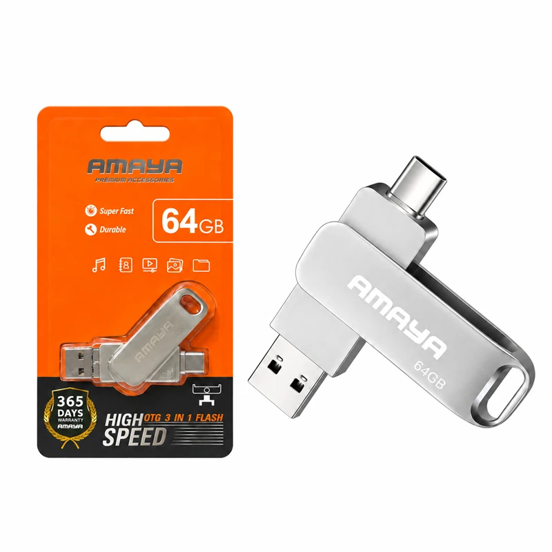 فلش مموری ۶۴ گیگابایت سه‌کاره آمایا مدل OTJ-FLASH 64G 3IN1