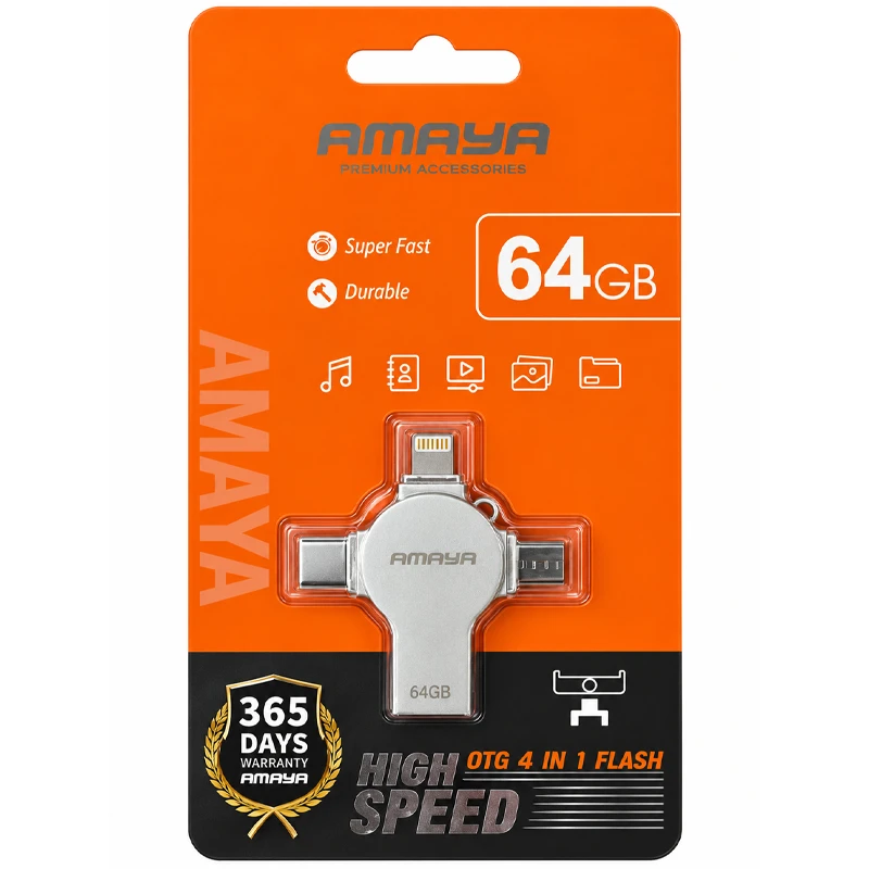 فلش مموری ۶۴ گیگابایت چهارکاره آمایا مدل OTJ-FLASH 64G 4IN1