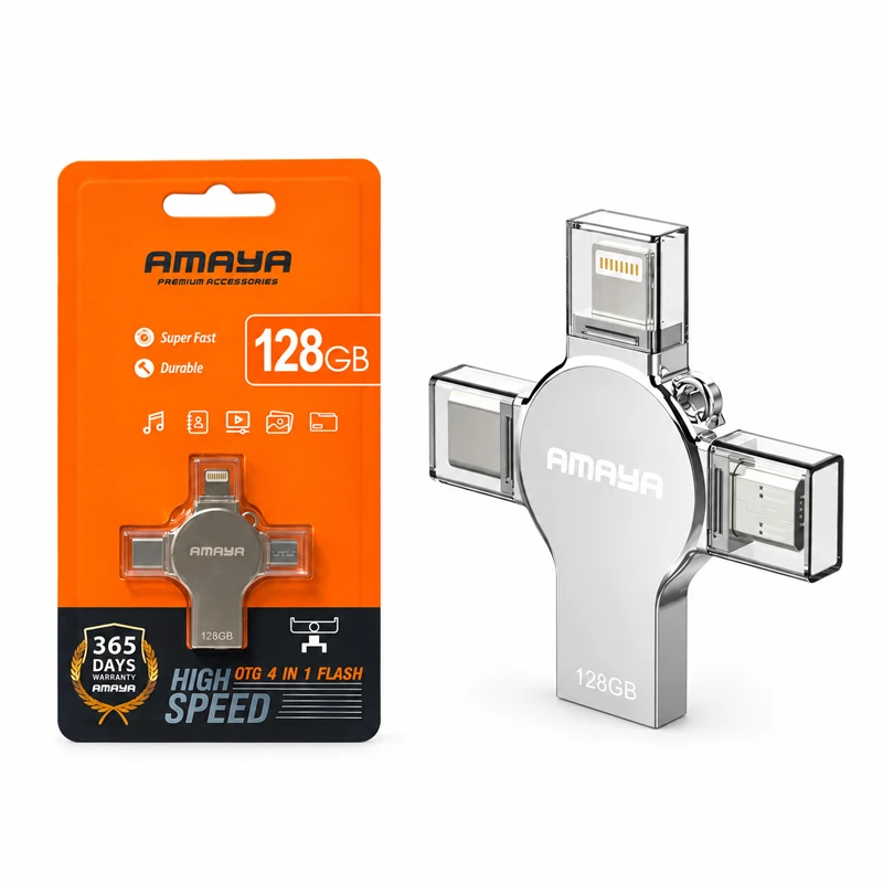 فلش مموری ۱۲۸ گیگابایت چهارکاره آمایا مدل OTJ-FLASH 128G 4IN1