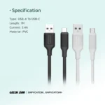 کابل شارژ USB-A به USB-C گرین لاین 1 متری 2.4آمپر مدل CNPVCATCBK - 5