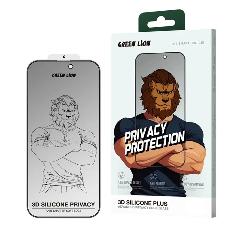 محافظ صفحه نمایش حریم شخصی گوشی اپل iphone 17 pro max گرین لاین مدل 3d silicone plus privacy - image 1