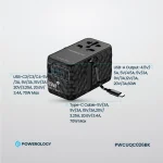 تبدیل پریز برق چندکاره و شارژر دیواری فست تایپ سی و یو اس بی 85 وات پاورولوژی PWCUQC026BK - Image 12