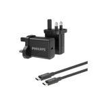 شارژر دیواری GaN فیلیپس مدل DLP5312NB ، قدرت 30 وات، USB-C PD + کابل Type-C یک‌متری بافته‌شده